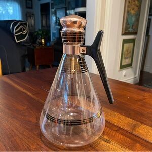 Vintage Inland Carafe Heat Proof Glass Coffee With Metal Cork Lid MCM Atomic.